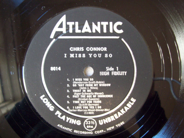 Chris Connor I MISS YOU SO  Atlantic Records 8014 LP  